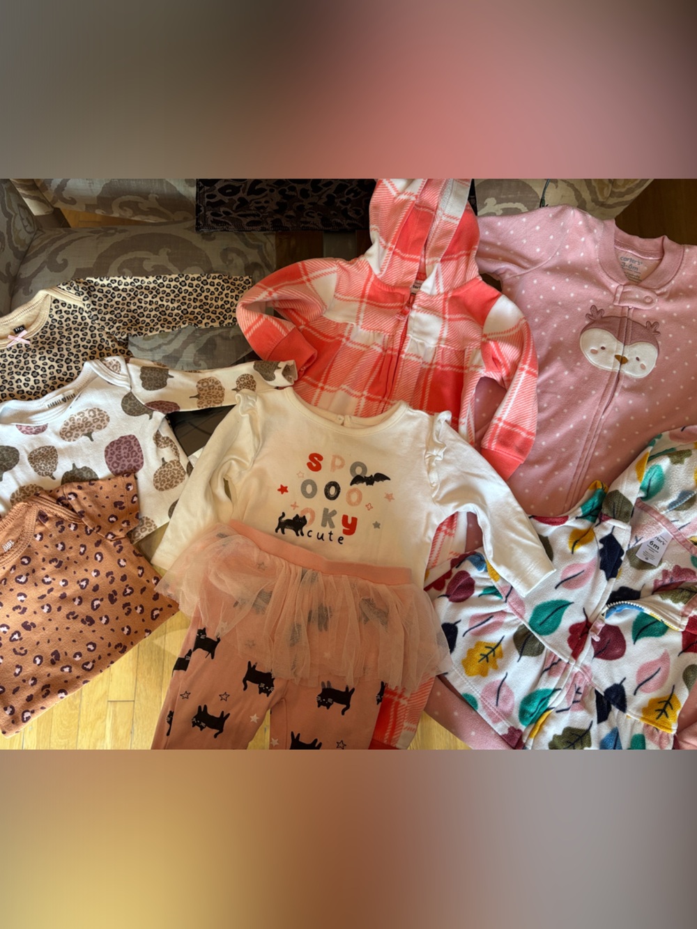 Fall girls size 3-6 month lot of 8! Onesies, Halloween and fleece pajamas & more